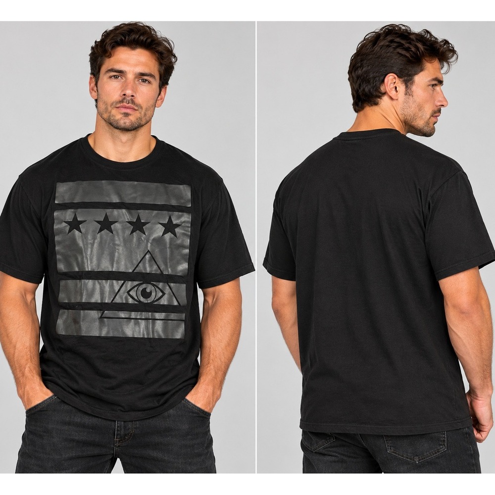 Locked & Loaded Mens XXL Black Graphic Tee Stars Eye Pyramid Streetwear T-Shirt